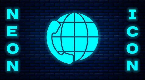 Świecący Neon Telefon Godziny Wsparcia Ikony Izolowane Tle Cegły Ściany — Wektor stockowy