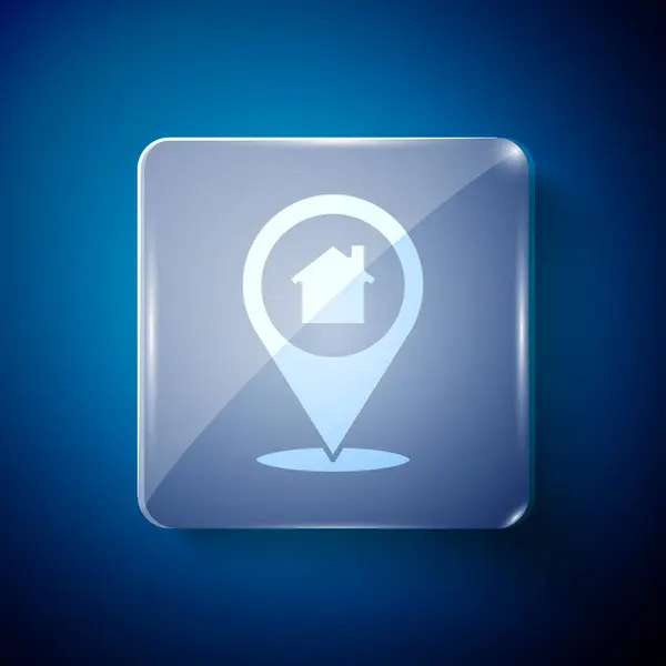 Puntero Mapa Blanco Con Icono Casa Aislado Sobre Fondo Azul — Archivo Imágenes Vectoriales