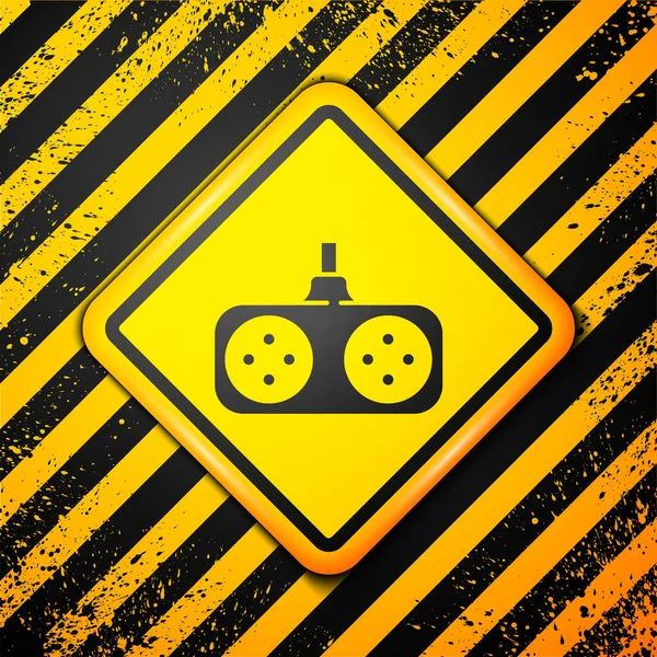 Schwarzes Gamepad Symbol Isoliert Auf Gelbem Hintergrund Spielkontrolle Warnzeichen Vektorillustration — Stockvektor
