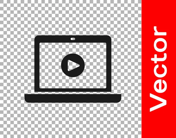 Black Online Jouer Icône Vidéo Isolé Sur Fond Transparent Ordinateur — Image vectorielle