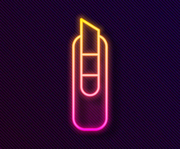 Glödande Neon Linje Brevpapper Kniv Ikon Isolerad Svart Bakgrund Papperskniv — Stock vektor
