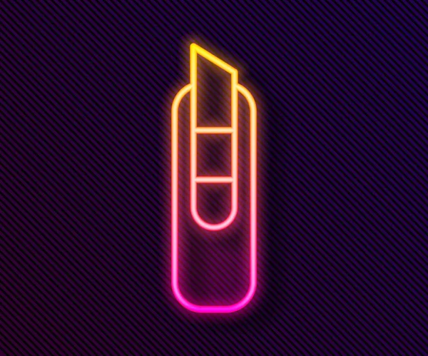 Gloeiende Neon Lijn Stationery Mes Pictogram Geïsoleerd Zwarte Achtergrond Kantoorpapiersnijder — Stockvector