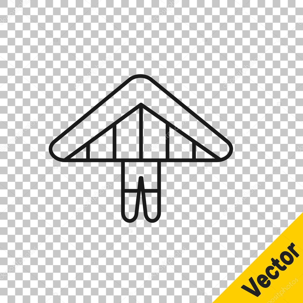 Black line Hang glider icon isolated on transparent background. Extreme sport.  Vector Illustration.