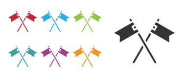 Siyah Çapraz Ortaçağ bayrağı simgesi beyaz arka planda izole edilmiş. Bir kral ya da kraliçe tarafından yönetilen ülke, devlet ya da bölge. Simgeleri renklendirin. Vektör.