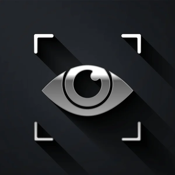 Ikona Skanowania Srebrnych Oczu Odizolowana Czarnym Tle Skanuję Oko Symbol — Wektor stockowy