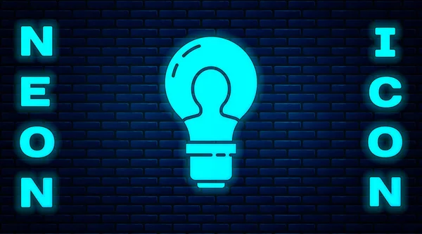 Glödande Neon Mänskligt Huvud Med Lampa Lampa Ikon Isolerad Tegel — Stock vektor