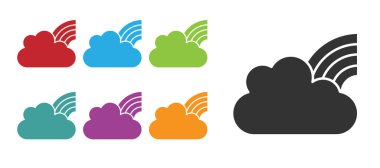 Beyaz arkaplanda izole edilmiş bulut simgesi olan siyah gökkuşağı. Simgeleri renklendirin. Vektör.