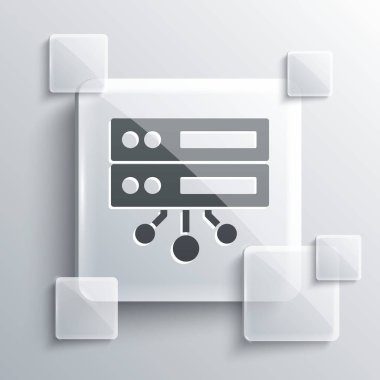 Gri Sunucu, Data, Web sunucu simgesi gri arkaplanda izole edildi. Kare cam paneller. Vektör.