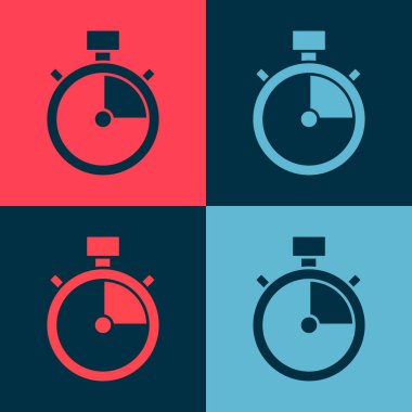 Pop Art Stopwatch simgesi renk arkaplanında izole edildi. Zaman göstergesi. Kronometre işareti. Vektör.