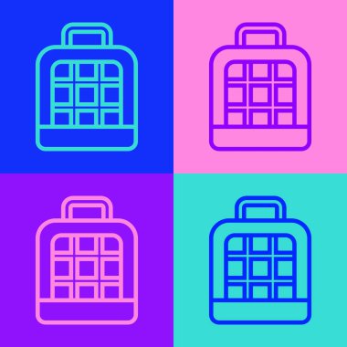 Pop Art Line Hayvan Taşıma kutusu simgesi renk arkaplanında izole edildi. Hayvanlar, köpekler ve kediler için taşıyıcı. Hayvanlar için konteynır. Hayvan taşıma kutusu. Vektör.