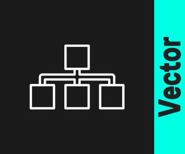 Beyaz çizgi İş Hiyerarşisi organizogram grafik bilgi simgesi siyah arkaplanda izole edildi. Kurumsal yapı grafik elementleri. Vektör.