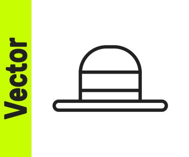 Siyah çizgi, beyaz arka planda izole edilmiş zarif kadın şapka ikonu. Vektör.