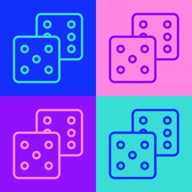 Pop Art Line Game zar simgesi renk arkaplanında izole edildi. Kumarhane kumarı. Vektör.