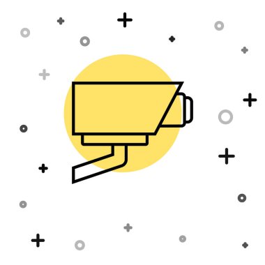 Siyah çizgi güvenlik kamerası simgesi beyaz arkaplanda izole edildi. Rastgele dinamik şekiller. Vektör.