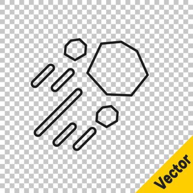 Siyah çizgi Uçan Taş simgesi şeffaf arkaplanda izole edildi. Vektör.