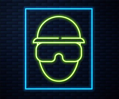 Parlayan neon hattı tuğla duvar arkasında izole edilmiş Özel Kuvvetler askeri ikonu. Ordu ve polis savunma sembolü. Vektör.