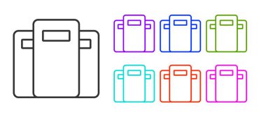 Siyah çizgi polis saldırı kalkanı ikonu beyaz arka planda izole edildi. Simgeleri renklendirin. Vektör.