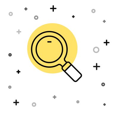 Beyaz arka planda siyah çizgi büyüteç simgesi izole edildi. Arama, odaklanma, yakınlaştırma, iş sembolü. Rastgele dinamik şekiller. Vektör.