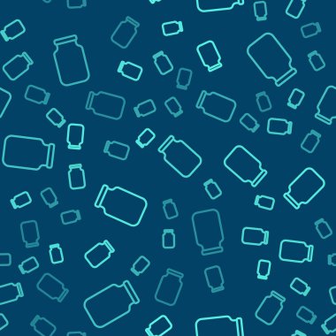 Yeşil çizgili cam kavanoz, mavi arka planda izole edilmiş vida kapağı simgesi. Vektör.