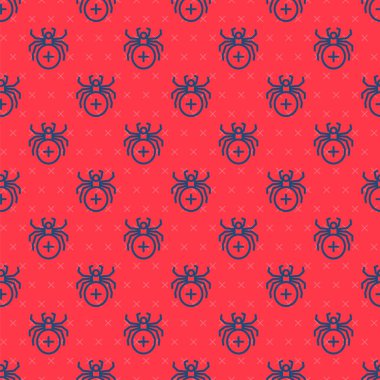 Mavi çizgi Örümcek ikonu kırmızı arkaplandaki kusursuz deseni izole etti. Mutlu Cadılar Bayramı Partisi. Vektör.