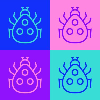 Pop sanat çizgisi uğur böceği simgesi renk arkaplanında izole edildi. Vektör.