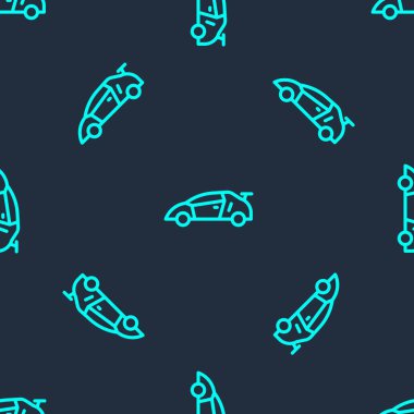 Yeşil çizgi yarış arabası ikonu mavi arka planda izole edilmiş pürüzsüz desen. Vektör.