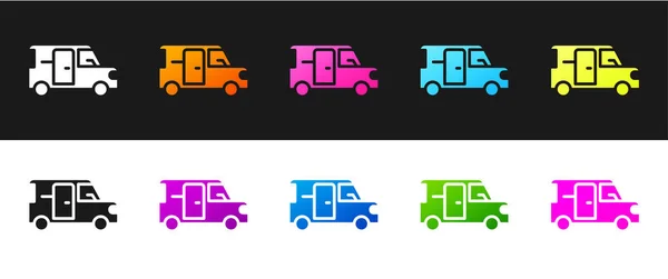 Conjunto Iconos Minibus Aislados Sobre Fondo Blanco Negro Vector — Vector de stock