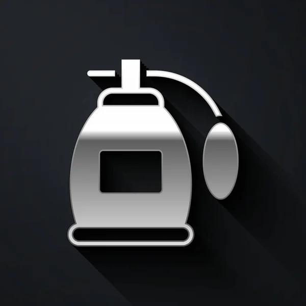 Icono Perfume Plata Aislado Sobre Fondo Negro Estilo Sombra Larga — Vector de stock