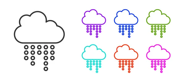 Nube Línea Negra Con Icono Lluvia Aislado Sobre Fondo Blanco — Archivo Imágenes Vectoriales