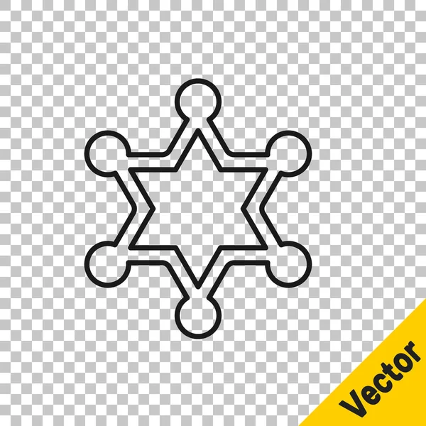 Schwarze Linie Hexagramm Sheriff Symbol Isoliert Auf Transparentem Hintergrund Polizeiabzeichen — Stockvektor