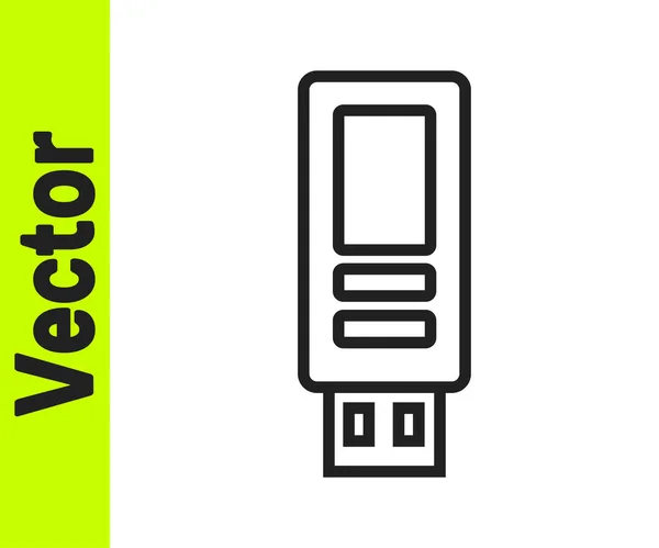 Icono Unidad Flash Usb Línea Negra Aislado Sobre Fondo Blanco — Vector de stock