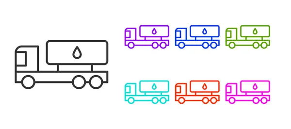 Ligne Noire Icône Camion Citerne Isolé Sur Fond Blanc Pétrolier — Image vectorielle