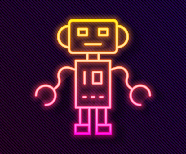 Parlayan Neon Hattı Robot Oyuncak Ikonu Siyah Arka Planda Izole — Stok Vektör