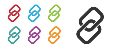 Siyah zincir bağlantısı simgesi beyaz arkaplanda izole edildi. Bağlantı bekar. Hiper bağlantı zinciri sembolü. Simgeleri renklendirin. Vektör.