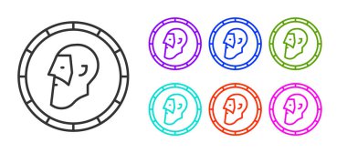 Siyah çizgi Kadim madeni para simgesi beyaz arka planda izole edildi. Simgeleri renklendirin. Vektör.