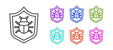 Siyah çizgi sistem hata konsepti simgesi beyaz arkaplanda izole edildi. Kod hatası konsepti. Sistemde hata var. Böcek araması. Simgeleri renklendirin. Vektör.