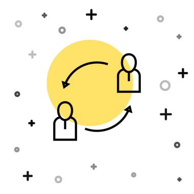 Siyah çizgi insan kaynakları simgesi beyaz arkaplanda izole edildi. İnsan kaynakları yönetimi kavramı, profesyonel personel araştırması, baş avcı işi. Rastgele dinamik şekiller. Vektör.