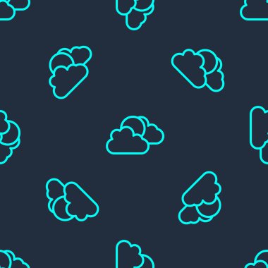 Yeşil çizgi güneşi ve hava durumu ikonu mavi arka planda izole edilmiş pürüzsüz desen. Vektör.