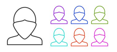 Siyah çizgi Vandal simgesi beyaz arkaplanda izole edildi. Simgeleri renklendirin. Vektör.