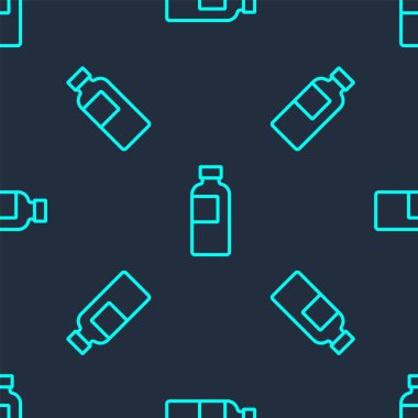 Yeşil çizgi fitness sallama ikonu mavi arka planda izole edilmiş pürüzsüz desen. Su ve protein kokteylleri için kapaklı spor karıştırıcı şişesi. Vektör.