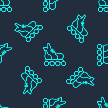 Yeşil çizgili paten ikonu mavi arka planda izole edilmiş pürüzsüz desen. Vektör.