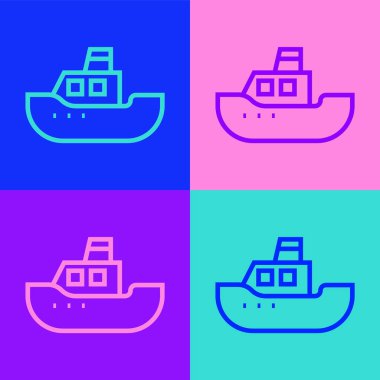 Pop sanat çizgisi oyuncak tekne simgesi renk arkaplanında izole edildi. Vektör.