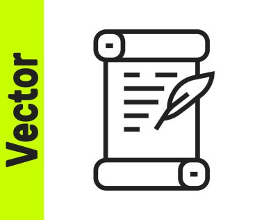 Siyah çizgi KHK, kağıt, parşömen, parşömen simgesi beyaz arkaplanda izole edilmiş. Vektör.