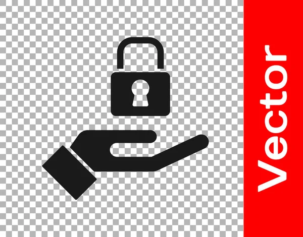 Svart Lås Handen Ikon Isolerad Transparent Bakgrund Hänglåsskylt Säkerhet Skydd — Stock vektor
