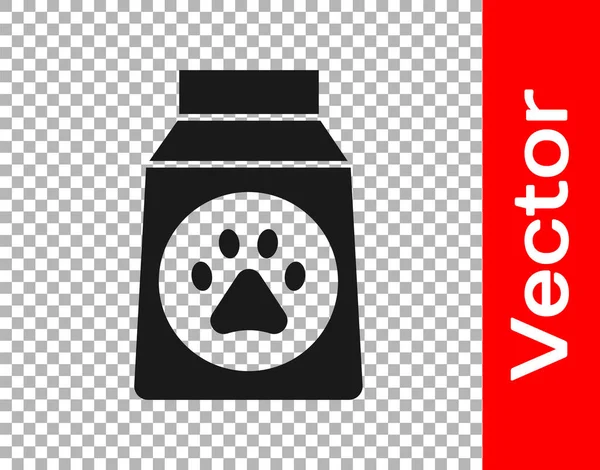Schwarzer Futterbeutel Für Das Hundesymbol Isoliert Auf Transparentem Hintergrund Pfotenabdruck — Stockvektor
