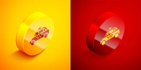 Isometric Taxi Car Icon Isolated Orange Red Background Circle Button — Stock Vector