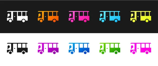 Setzen Sie Das Bus Symbol Isoliert Auf Schwarzem Und Weißem — Stockvektor