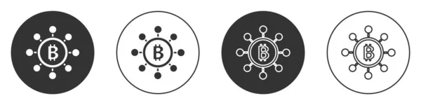 Svart Blockchain Teknik Bitcoin Ikon Isolerad Vit Bakgrund Abstrakta Geometriska — Stock vektor