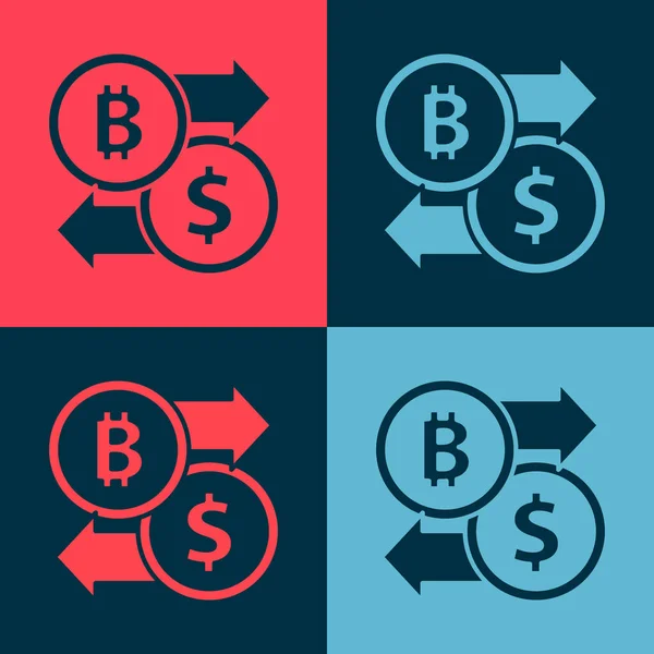 Pop Art Crypto Döviz Simgesi Renk Arkaplanında Izole Edildi Bitcoin — Stok Vektör