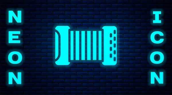 Gloeiende Neon Muziekinstrument Accordeon Icoon Geïsoleerd Bakstenen Muurachtergrond Klassiek Bayan — Stockvector